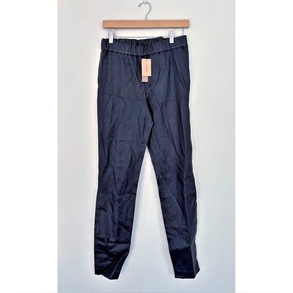 J. Crew Collection || Genuine Leather Pull On Skinny Pants Leggings Navy Blue 12 - Picture 2 of 8